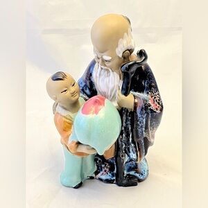 Chinese Signed China Clay Shou Xin Gong God Longevity Mudman Statue, VTG EUC